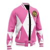 Pink Ranger MMPR Varsity Jacket F LEFT Mockup - Anime Jacket Shop