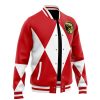 Red Ranger MMPR Varsity Jacket F LEFT Mockup - Anime Jacket Shop