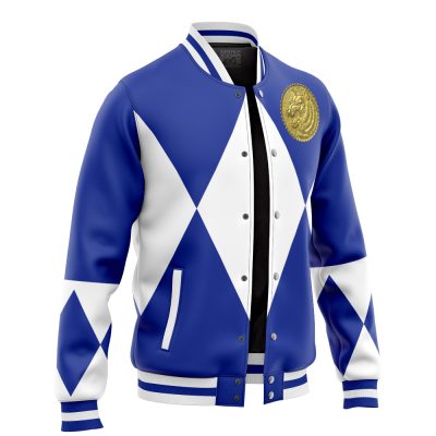 Blue Ranger Wolf MMPR Vasity Jacket FRONT LEFT Mockup - Anime Jacket Shop