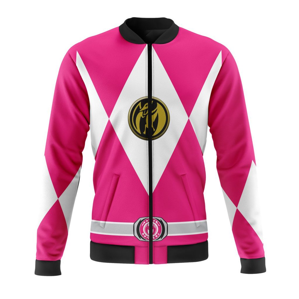 pink ranger mighty morphin power rangers casual bomber jacket 5pvks - Anime Jacket Shop