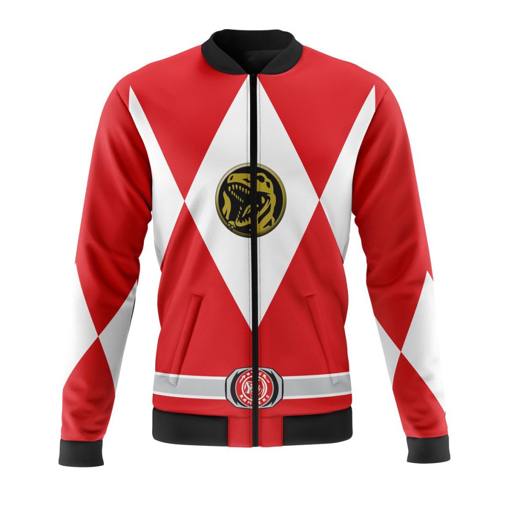 red ranger mighty morphin power rangers casual bomber jacket pn9n7 - Anime Jacket Shop